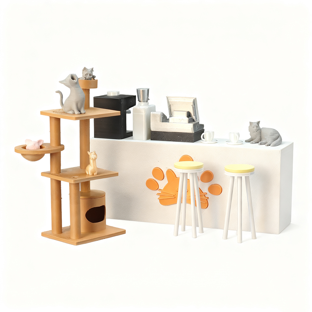 LYTP121018 1/12 Kitty Parlour 3D Printing DIY Miniature Scenes Dollhouse Creative Decorations Desktop Scenarios Mini Models 12-Inch BJD OB Doll