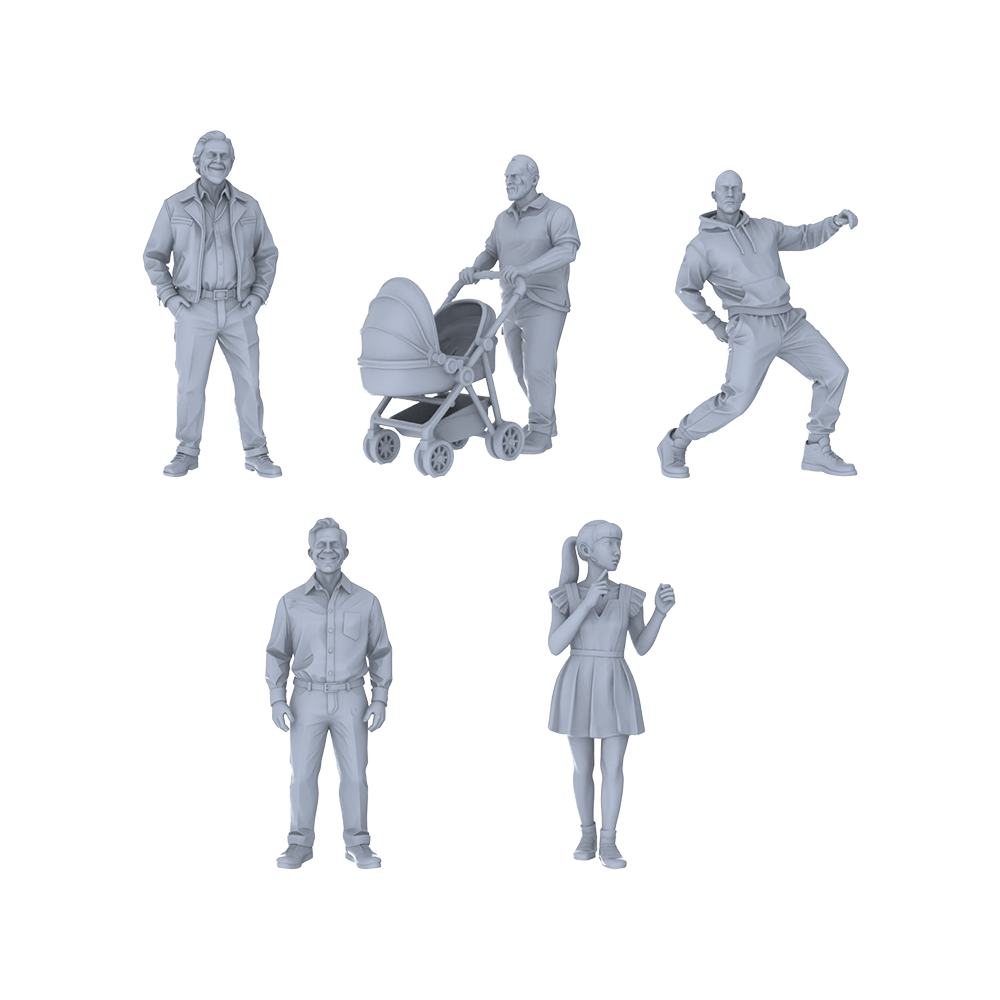 Yao's Studio LYTR220 Unpainted Miniature Community Scene 5-Piece Set - Father with Stroller, Sports Teen & Pedestrians for Diorama Creation
 Miniatures Diorama Resin Figures