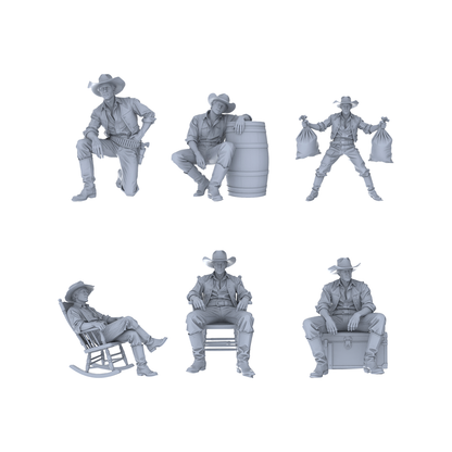 MRY-SFW 129 1/64 Western Cowboy Casual Pose3 Game Theme Wargame Resin White Model Wargame Miniature Soldier Scene Character Hand Painted Hand Paint