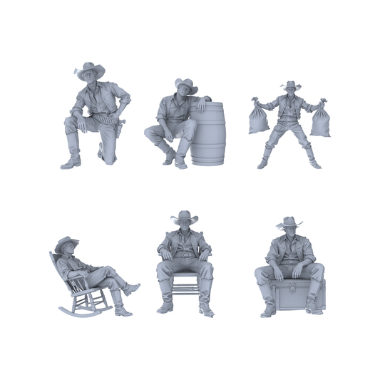 MRY-SFW 129 1/64 Western Cowboy Casual Pose3 Game Theme Wargame Resin White Model Wargame Miniature Soldier Scene Character Hand Painted Hand Paint
