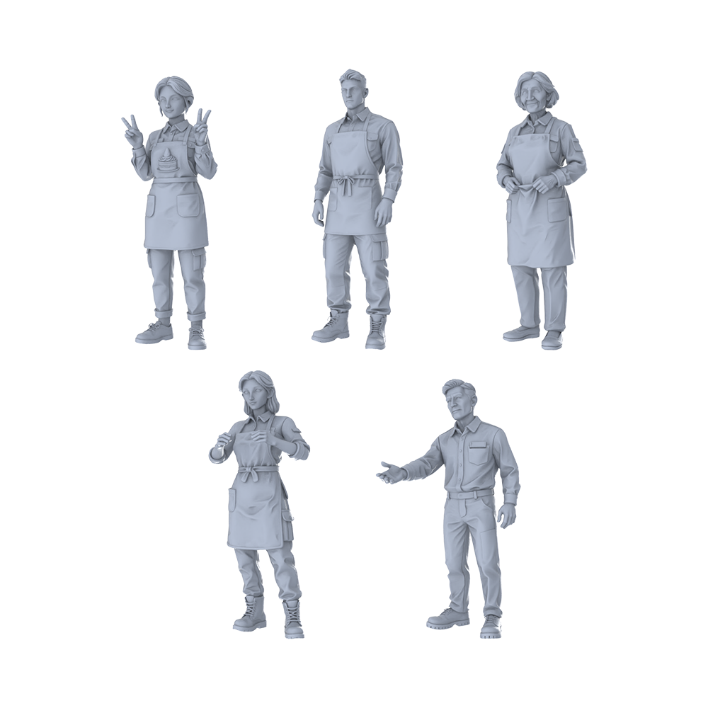 Yao's Studio LYTR282 Unpainted Miniature 5-Piece Bakery Staff Set, Ideal for Food Diorama & Painting Miniatures Diorama Resin Figures