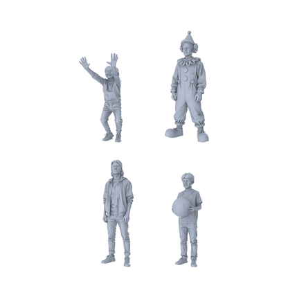 MRY-SFW LYTR563 Modern Street Playful Boys Pose Group of 4 Miniature Car Diorama Figures Scene Props Accessories Resin