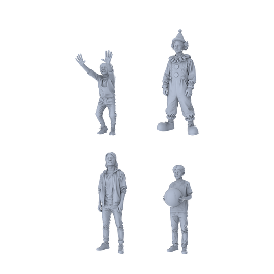 MRY-SFW LYTR563 Modern Street Playful Boys Pose Group of 4 Miniature Car Diorama Figures Scene Props Accessories Resin