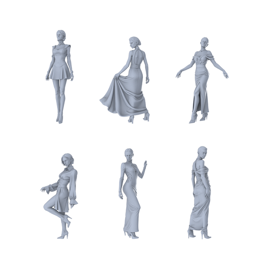 MRY-SFW LYTR508 Modern Urban Fashion Women Evening Wear Group of 6 Miniature Car Diorama Figures Scene Props Accessories Resin