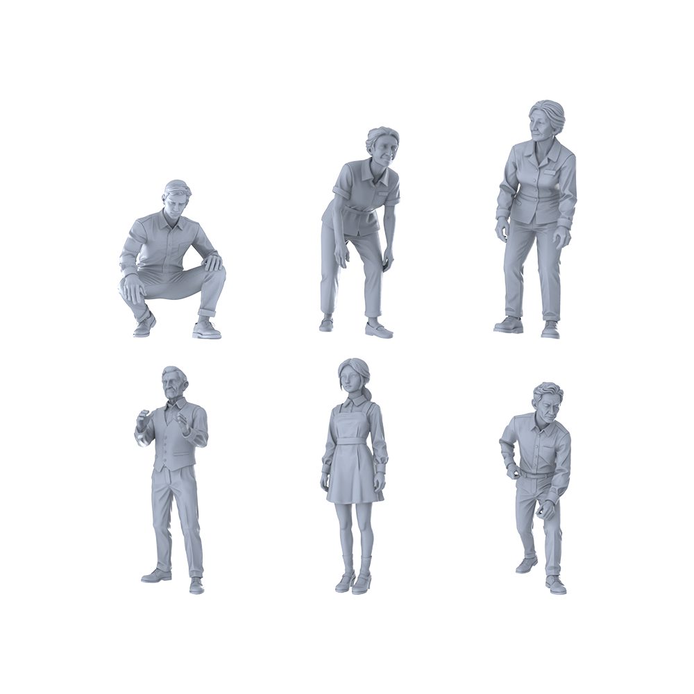 Yao's Studio LYTR280 Unpainted Miniature 6-Piece Life People Set, Ideal for Diorama & Sandtable Painting Miniatures Diorama Resin Figures