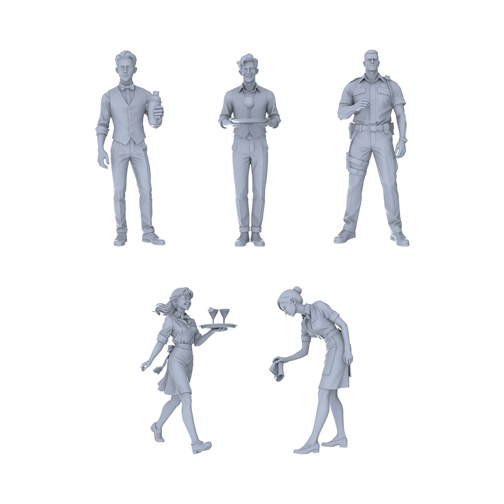 Yao's Studio LYTR211 Unpainted Miniature 5-Piece Set - Restaurant & Caf¨¦ Service Team Scene Models for Realistic Dioramas Miniatures Diorama Resin Figures