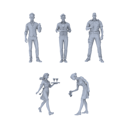 Yao's Studio LYTR211 Unpainted Miniature 5-Piece Set - Restaurant & Caf¨¦ Service Team Scene Models for Realistic Dioramas Miniatures Diorama Resin Figures