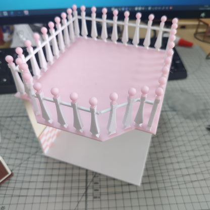 RHF330 Terrace Dessert Shop Scene Background Board Pink & White Checkered Terrace Dessert Shop Scene Backdrop (with Light)