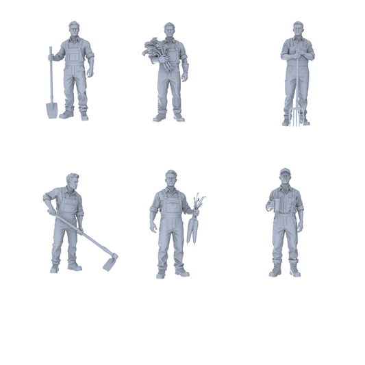 MRY-SFW LYTR770 Male Farm Laboring Figure 6 pcs Miniature Car Diorama Figures Scene Props Accessories Resin