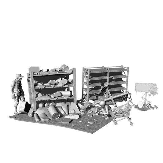 MRY-SFW LYTS323 3D Printed Post-Apocalyptic Supermarket Scavenging Diorama Set with Survivor Figures for Tabletop Wargaming