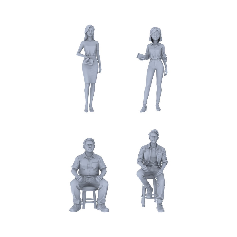 Yao's Studio LYTR200 Unpainted Miniature 4-Piece Set - Urban Casual Staff Models for Lifelike Diorama Projects Miniatures Diorama Resin Figures