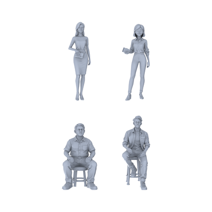Yao's Studio LYTR200 Unpainted Miniature 4-Piece Set - Urban Casual Staff Models for Lifelike Diorama Projects Miniatures Diorama Resin Figures