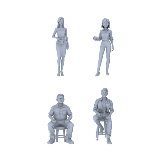 Yao's Studio LYTR200 Unpainted Miniature 4-Piece Set - Urban Casual Staff Models for Lifelike Diorama Projects Miniatures Diorama Resin Figures
