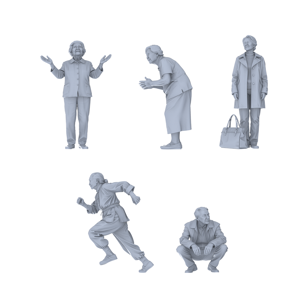 Yao's Studio LYTR185  Elderly Waiting at Station Resin Miniature Model 5-Figure Set, Unpainted Waiting Figures, DIY Painting Scene Decoration Miniatures Diorama Resin Figures