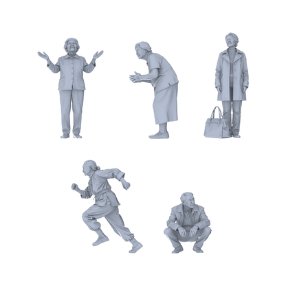 Yao's Studio LYTR185  Elderly Waiting at Station Resin Miniature Model 5-Figure Set, Unpainted Waiting Figures, DIY Painting Scene Decoration Miniatures Diorama Resin Figures