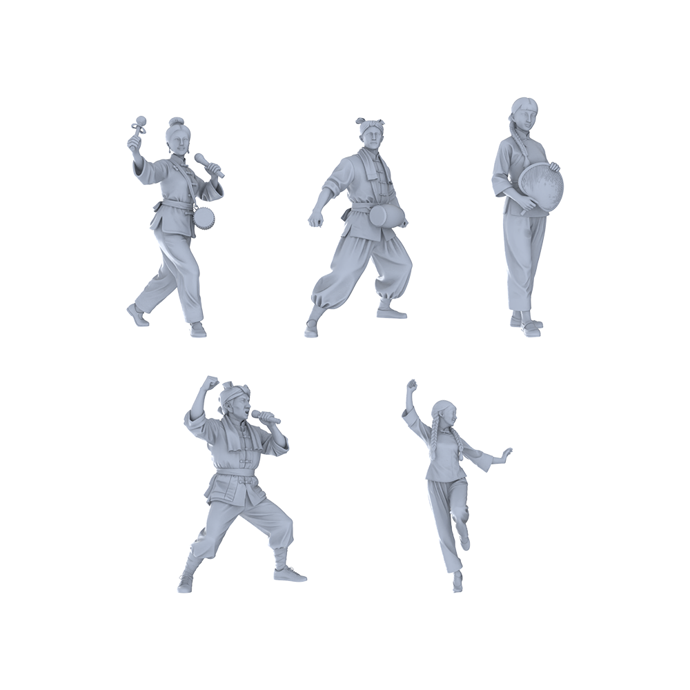 Yao's Studio LYTR290  Northern Shaanxi Yangge Quintet Resin Miniature Model 5-Figure Set, Unpainted Folk Performance Figures, DIY Painting Scene Decoration Miniatures Diorama Resin Figures