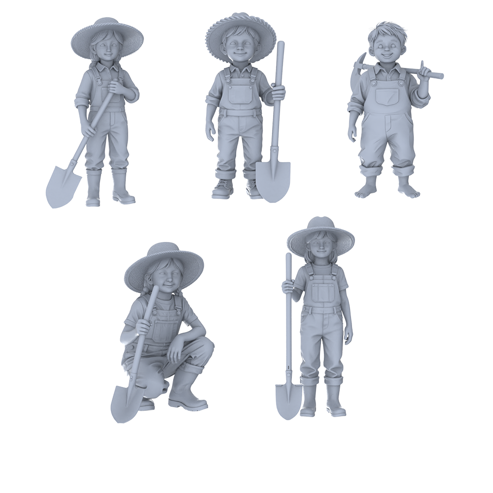 MRY-SFW LYTR773 Children Farm Laboring Figure 5 pcs Miniature Car Diorama Figures Scene Props Accessories Resin