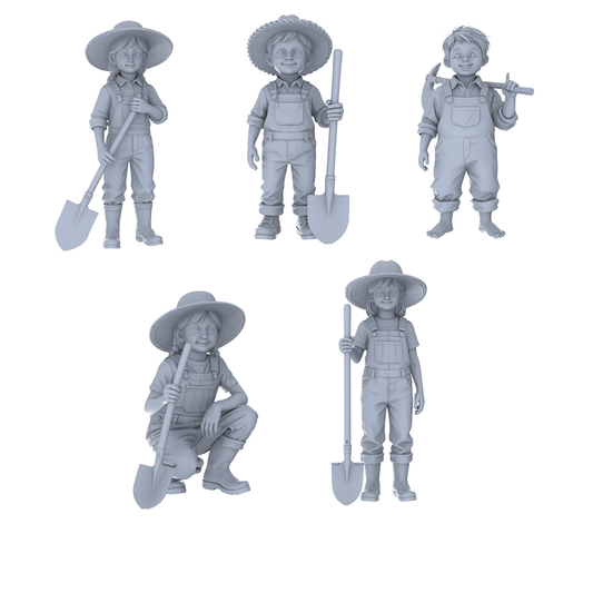 MRY-SFW LYTR773 Children Farm Laboring Figure 5 pcs Miniature Car Diorama Figures Scene Props Accessories Resin
