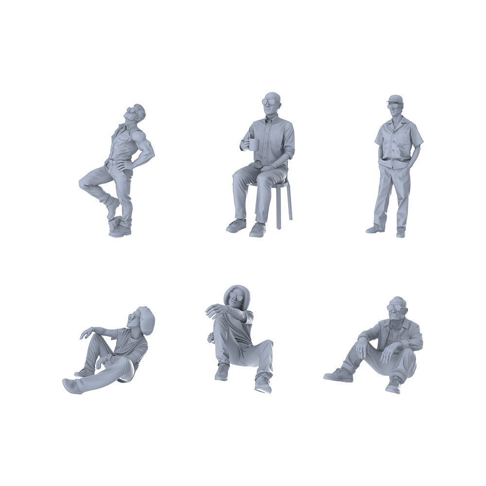 MRY-SFW LYTR514 Modern Casual Men Relaxation Group of 6 Miniature Car Diorama Figures Scene Props Accessories Resin
