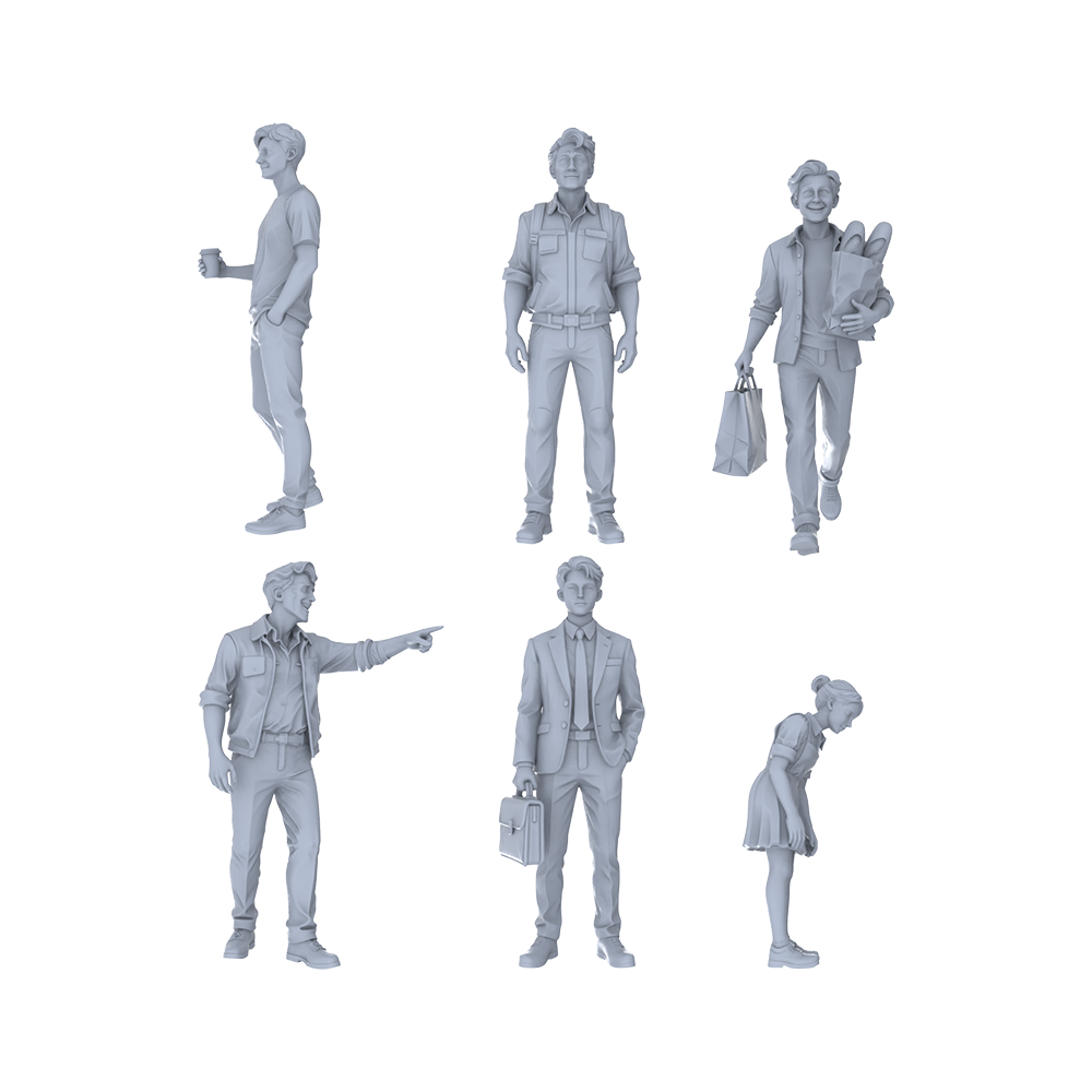 Yao's Studio LYTR202 Unpainted Miniature 6-Piece Set - Urban Diverse People Scene Figures for Diorama & Painting Miniatures Diorama Resin Figures