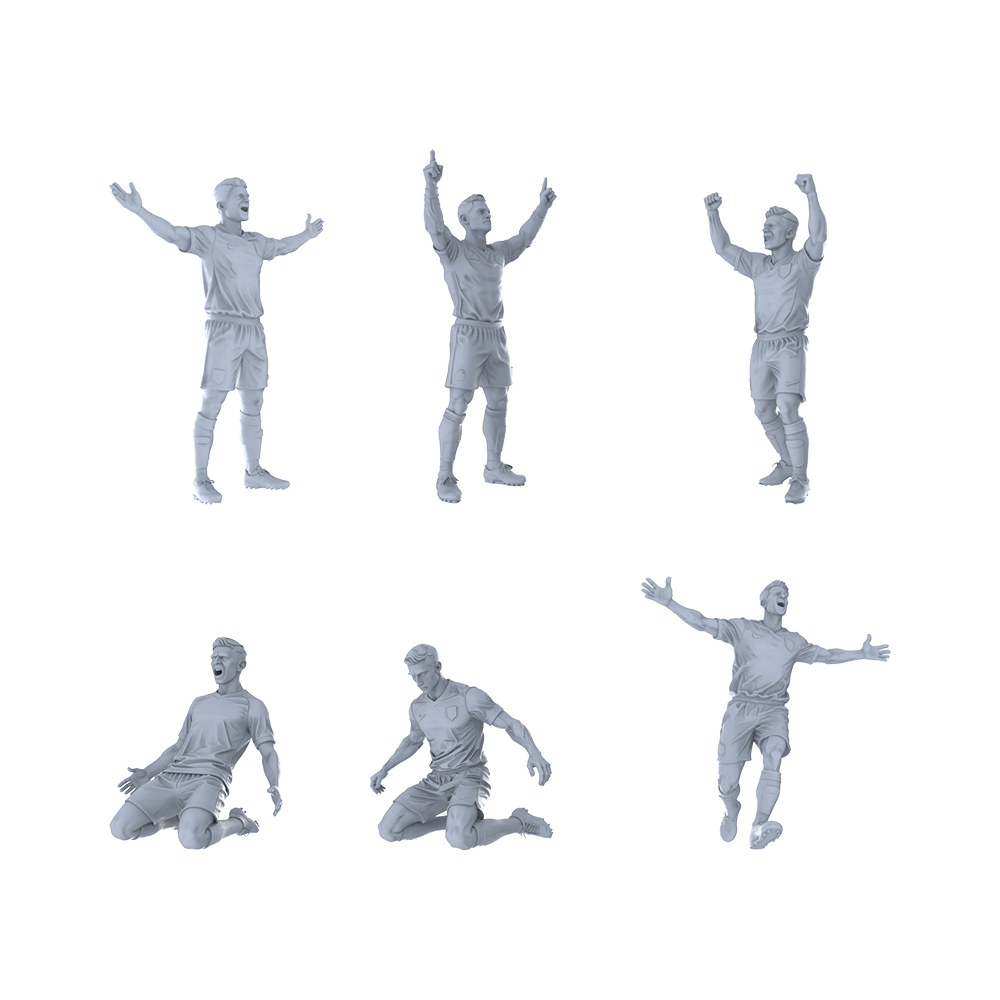Yao's Studio LYTR268 Unpainted Miniature Football Celebration 6-Pack for Diorama & Painting Miniatures Diorama Resin Figures
