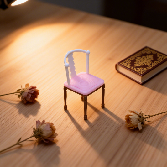 RHF327 Vintage High-Back Chair Pink White & Brown Contrast Color Retro Backrest Chair Miniature Scene Model Ornament