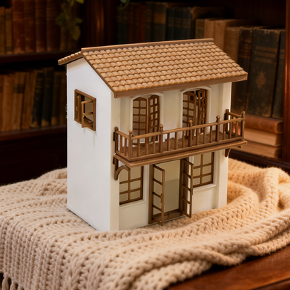RHF285 Milky White Retro-style Miniature House Milky White Retro-style Miniature House, Double-storey Building with Balcony