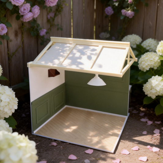 RHF321 Skylight Room Scene Background Board Forest Green Greenhouse Scene Backdrop Base, Miniature Model Prop
