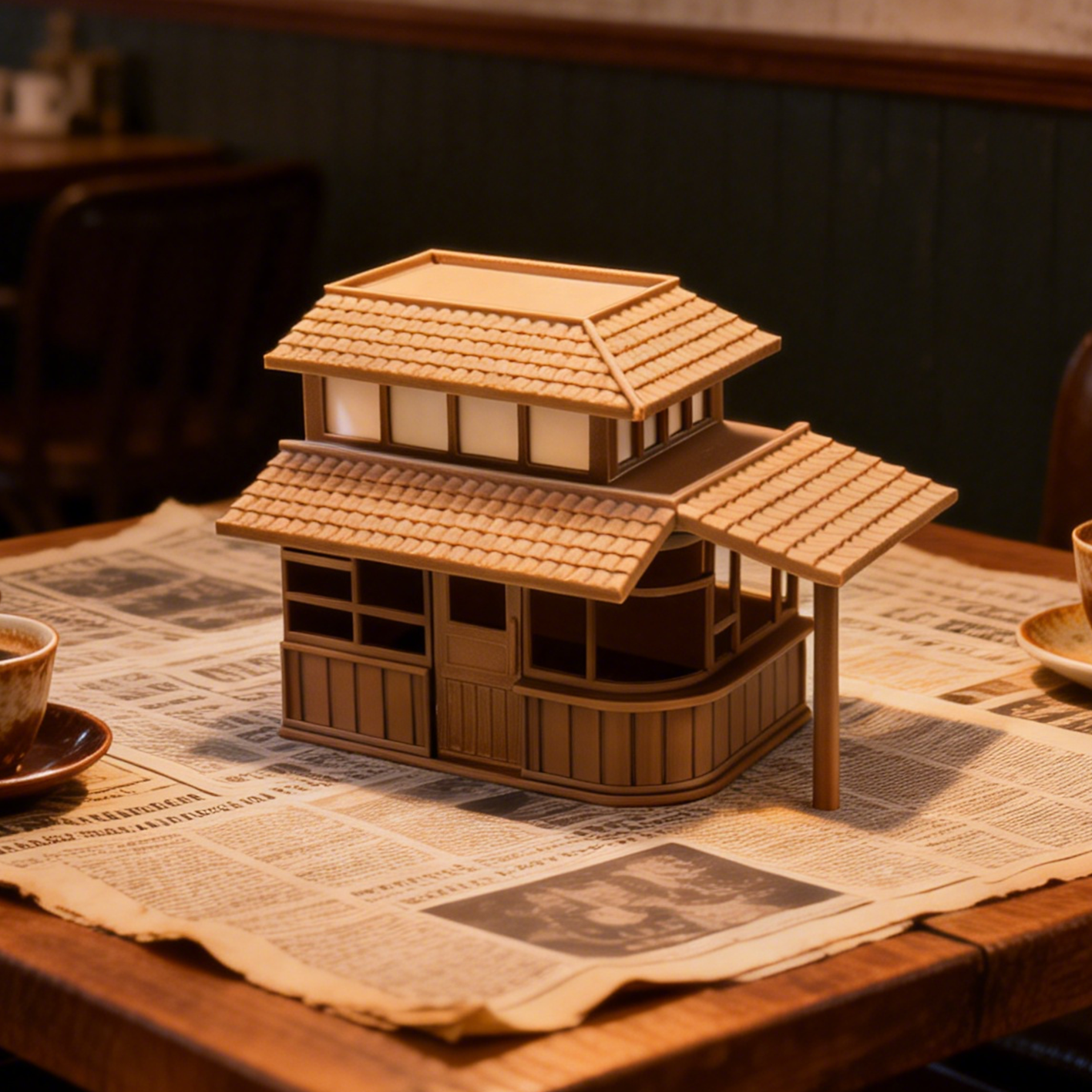 RHF290 Japanese-style Double-story Machiya Japanese-style Double-layer Machiya, Cherry Blossom Courtyard Style Miniature Building.