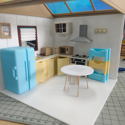 RHF306 Kitchen Scene Set Warm Light Sunroom Retro Kitchen Scene Set, Miniature Scene Model OrnamentHome Scene Prop