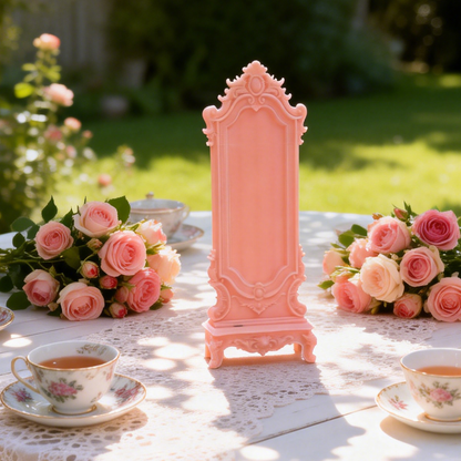 RHF302 Full-length Standing Mirror Pink Mist Rose Rococo Standing Mirror, Miniature Scene Model Ornament Dollhouse Accessory