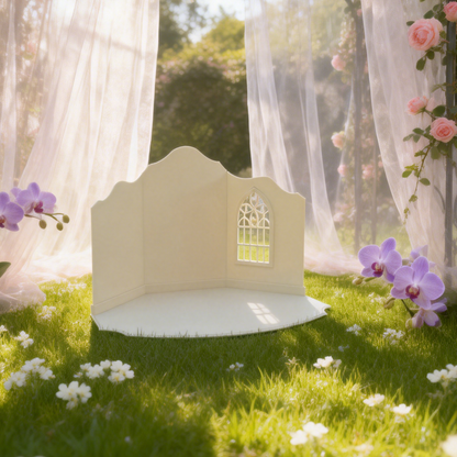 RHF305 Vintage Scene Background Board Cream Gothic Window Retro Scene Backdrop, Miniature Scene Model OrnamentShop Scene Prop