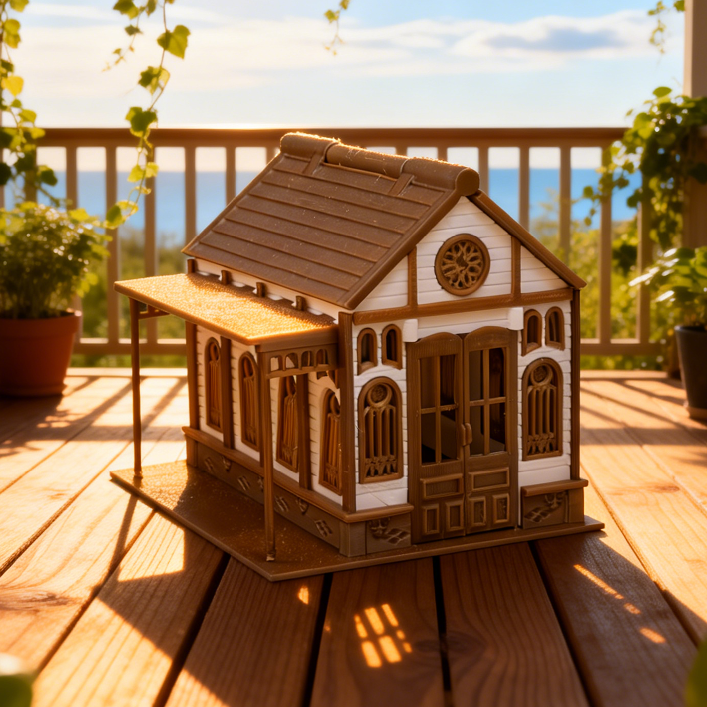 RHF286 Vintage American Countryside Style Miniature House Vintage American Countryside Style Miniature House Carved Building with Porch