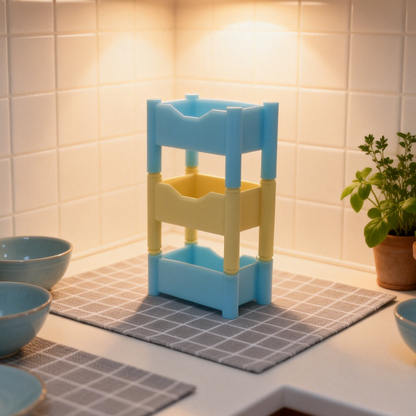 RHF313 Three-Tier Storage Rack Macaron Blue & Yellow 3-Tier Storage Rack Miniature Scene Model Ornament Dollhouse Accessory Kitchen & Bathroom Scene Prop Desktop Creative Decor