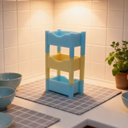 RHF313 Three-Tier Storage Rack Macaron Blue & Yellow 3-Tier Storage Rack Miniature Scene Model Ornament Dollhouse Accessory Kitchen & Bathroom Scene Prop Desktop Creative Decor