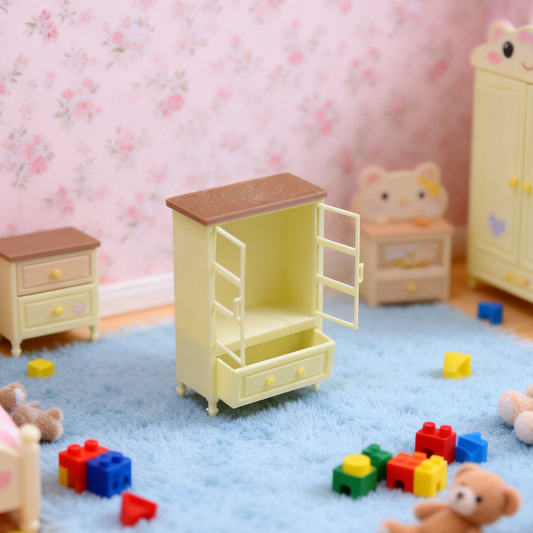 RHF318 Glass Door Tall Cabinet Cream Yellow Contrast Color Glass Door Cabinet, Miniature Scene Model Ornament