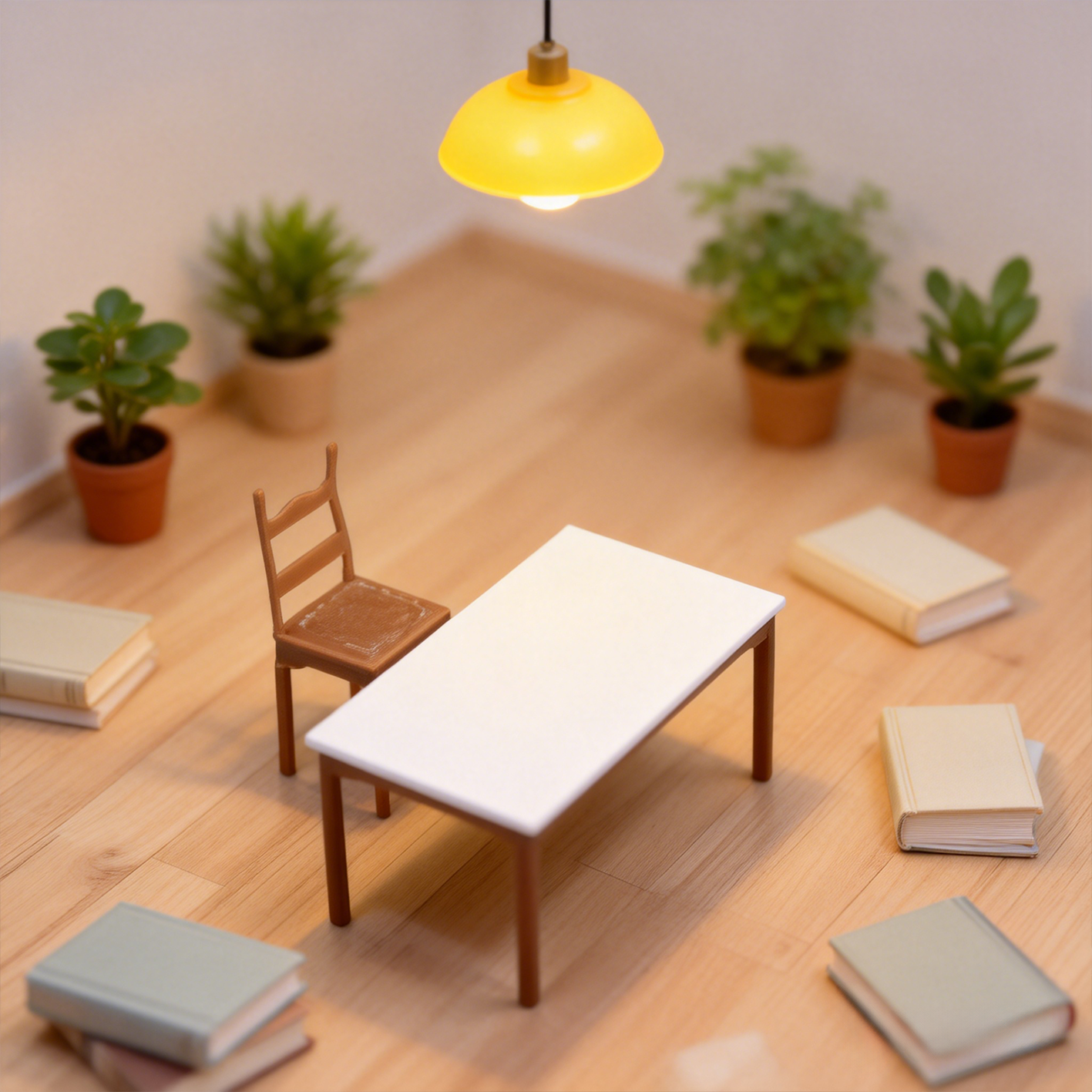 RHF319 Dining Table and Chair Set White & Brown Contrast Color Dining Table & Chair Set, Miniature Scene Model Ornament, Dollhouse Accessory, Dining Room Scene Prop, Desktop Creative Decor