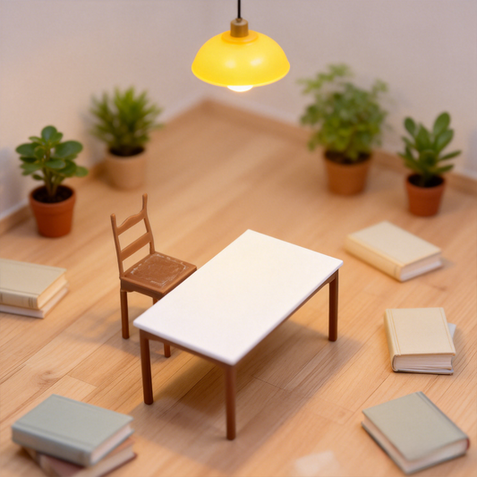 RHF319 Dining Table and Chair Set White & Brown Contrast Color Dining Table & Chair Set, Miniature Scene Model Ornament, Dollhouse Accessory, Dining Room Scene Prop, Desktop Creative Decor
