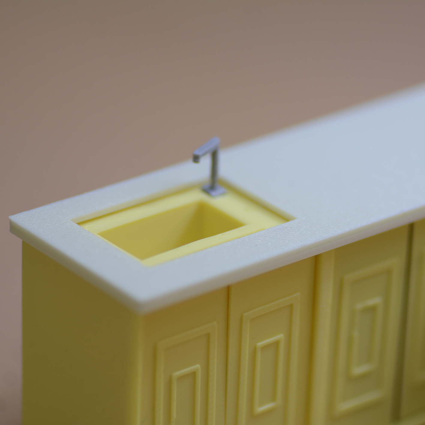 RHF311 Corner Sink Cabinet Cream Yellow L-Shaped Corner Sink Cabinet, Miniature Scene Model Ornament Dollhouse Accessory