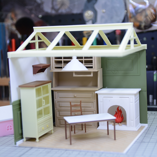 RHF316 Sunroom Scene Set Cream Green Fireplace Sunroom Scene Set Miniature Scene Model Ornament Dollhouse Accessory Home Scene Prop Desktop Creative Decor