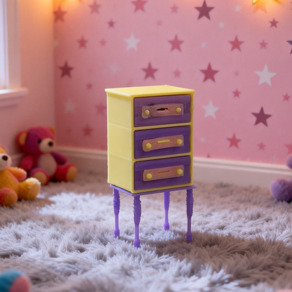 RHF301 3-Drawer Tall Cabinet Yellow & Purple Contrast Retro Three-Drawer High-Leg Cabinet Miniature Scene Model Ornament
