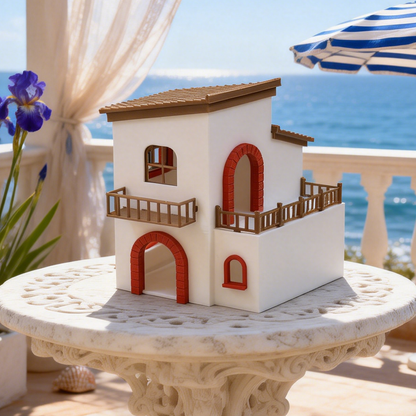 RHF295 Mediterranean-style Miniature Building with Red Arches and White Walls Mediterranean Style Red Arch White Wall Miniature Building