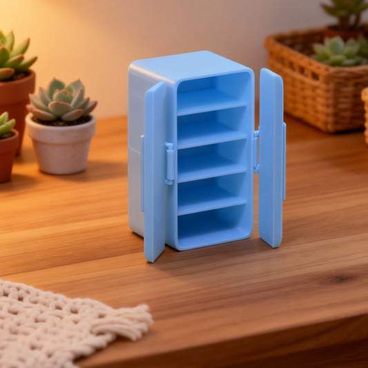 RHF312 Mini Double Door Refrigerator Misty Blue Double Door Mini Fridge, Miniature Scene Model Ornament Dollhouse Accessory Kitchen Scene Prop