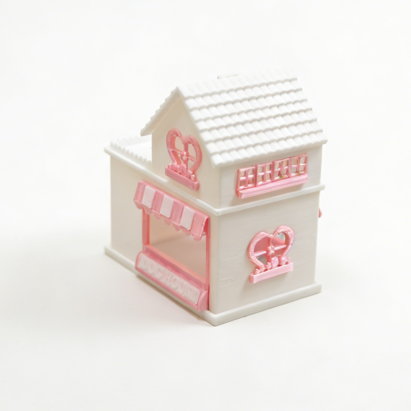 RHF335 2-Piece Pet Habitat Decor Set: Double-Layer Heart-Shaped Pet House & Peach Toy Girly Pink & White Contrast Color Pet Scene 2-Piece Set