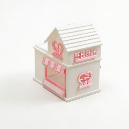 RHF335 2-Piece Pet Habitat Decor Set: Double-Layer Heart-Shaped Pet House & Peach Toy Girly Pink & White Contrast Color Pet Scene 2-Piece Set
