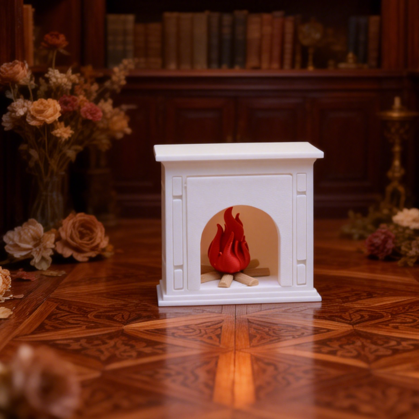 RHF320 Realistic Flame Fireplace Cream White Simulation Flame Fireplace, Miniature Scene Model Ornament, Dollhouse Accessory