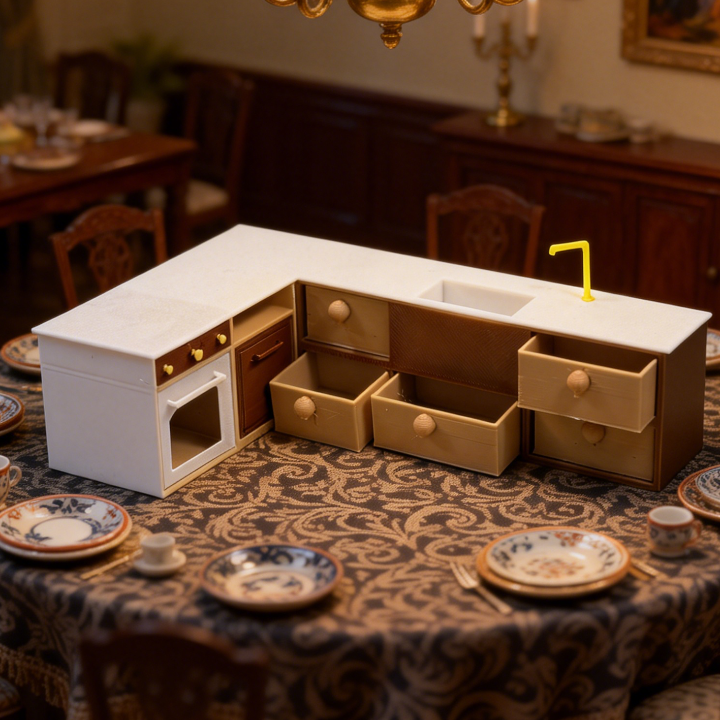 RHF279 Corner Kitchen Workstation Corner Kitchen Console, Food Toy Accessories, Dollhouse Furniture Accessories