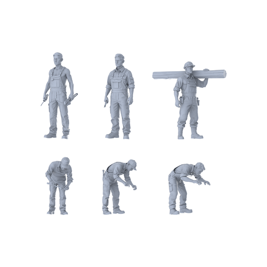 MRY-SFW LYTR598 Modern Workwear Style Multi-Pose Male Six-Person Set Miniature Car Diorama Figures Scene Props Accessories Resin