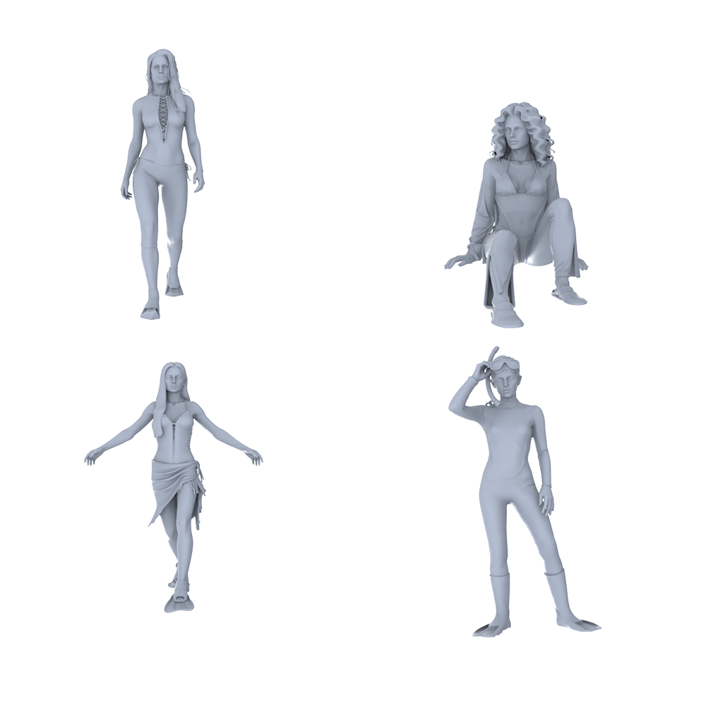 MRY-SFW LYTR743 Modern Diving & Beach Female 4 pcs Miniature Car Diorama Figures Scene Props Accessories Resin