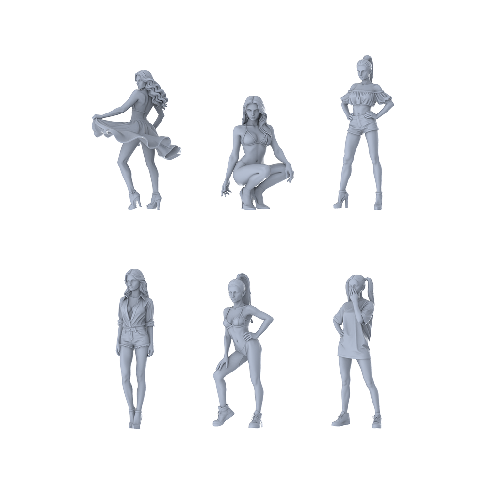 MRY-SFW LYTR638 Modern Sexy Hot Girl Style Young Female Multi-Pose Six-Person Set Miniature Car Diorama Figures Scene Props Accessories Resin